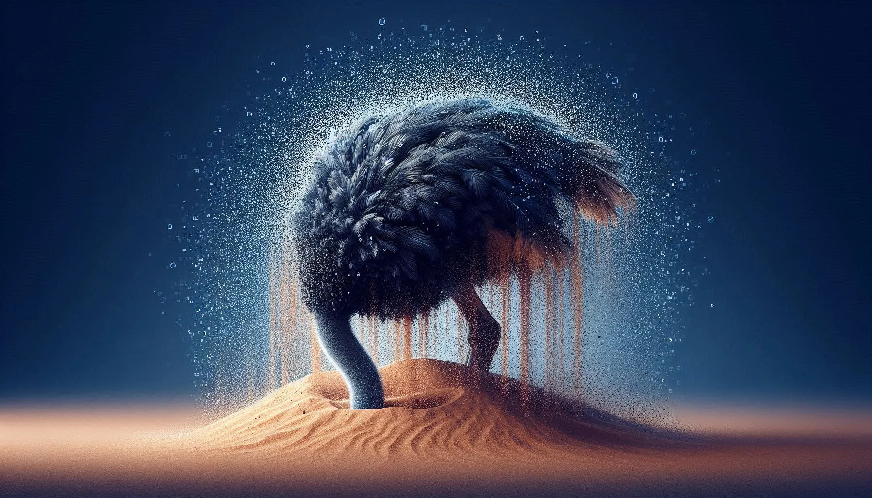 Vogel-Strauss, der den Kopf in den Sand steckt.